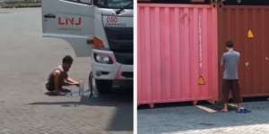 Wudhu Pakai Air Botol dan Sholat di Depan Peti Kemas, Aksi Sopir Truk Banjir Pujian