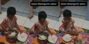 Kesal karena Dibangunkan Sahur Jam 1 Malam, Cara Ambil Nasi Bocah Ini Disorot: 'Gak Sekalian Dilempar Magic Jar-nya?'