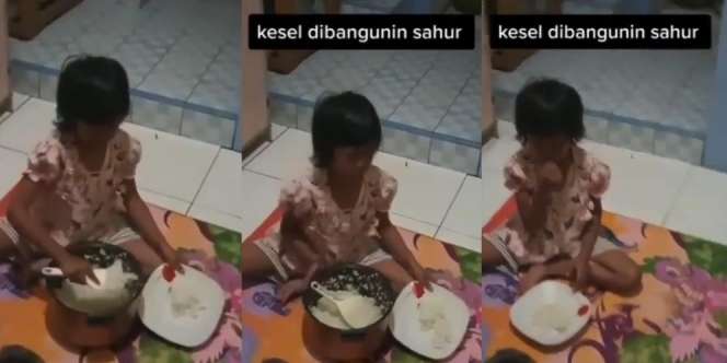 Kesal karena Dibangunkan Sahur Jam 1 Malam, Cara Ambil Nasi Bocah Ini Disorot: 'Gak Sekalian Dilempar Magic Jar-nya?'