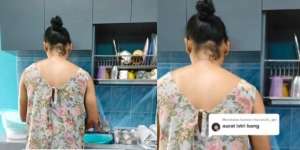 Emak-emak Masak Pakai Apron Seksi Hingga Kelihatan Punggung Mulusnya, Netizen Auto Kena Mental Saat Balik Badan