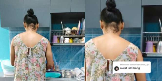 Emak-emak Masak Pakai Apron Seksi Hingga Kelihatan Punggung Mulusnya, Netizen Auto Kena Mental Saat Balik Badan