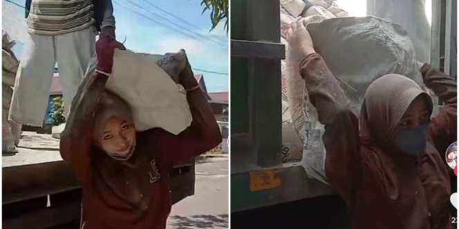 Hijaber Belia Jadi Kuli Angkut Semen, Alasannya Bikin Haru