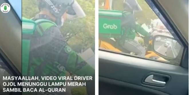 Viral! Driver Ojol Tunggu Lampu Merah Sambil Baca Alquran, Banjir Pujian