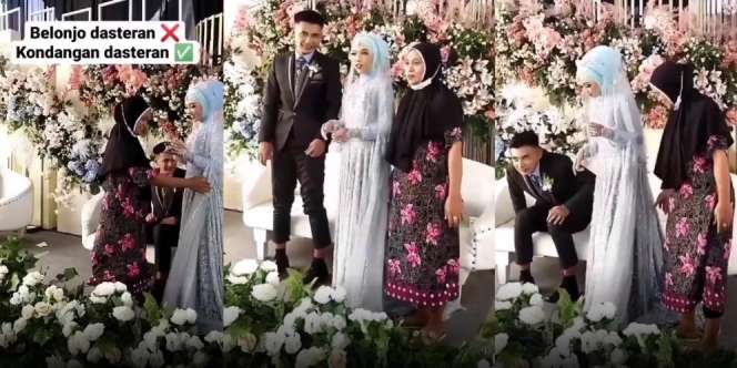 Viral Aksi Emak-emak Nekat Foto Bareng Pengantin di Pelaminan Cuma Pakai Daster