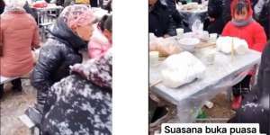 Suasana Buka Puasa di Xinjiang Cina, Makan di Tengah Salju
