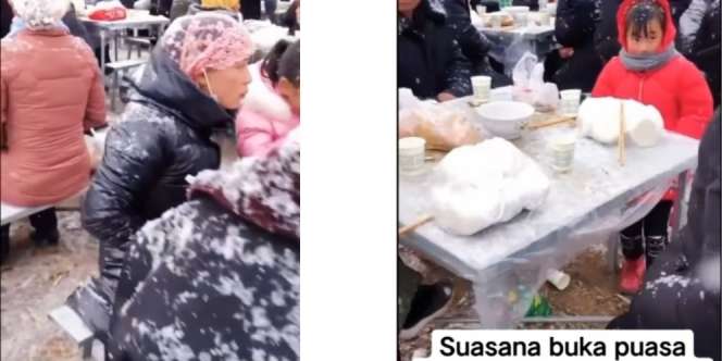 Suasana Buka Puasa di Xinjiang Cina, Makan di Tengah Salju