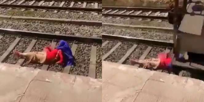 Bukan Buat Ditiru! Wanita Ini Tetap 'Bergosip Lewat Telepon` Sambil Berbaring di Rel Saat Kereta Lewat di Atasnya