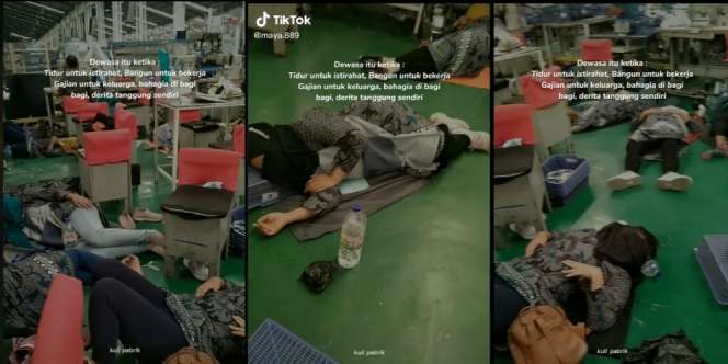 Bikin Terenyuh, Momen Puluhan Buruh Pabrik Tidur di Lantai Saat Istirahat 15 Menit