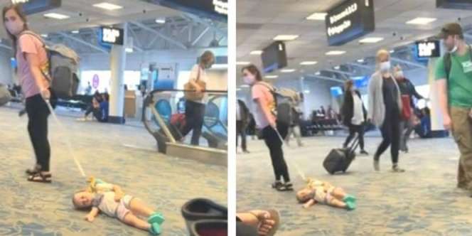 Video Balita Ditarik Tali di Bandara Tuai Pro Kontra