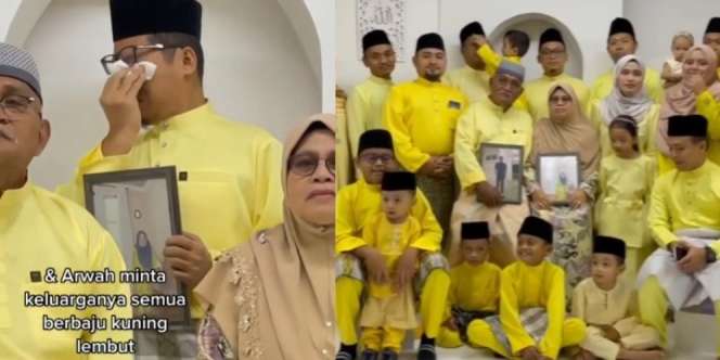 Suami Foto Lebaran Bersama Potret Istri, Alasan Pakai Baju Kuning Bikin Mewek