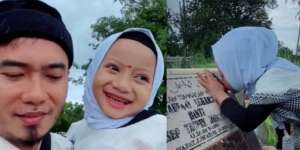 Anak Tersenyum Bahagia Datangi Makam Ibu Bikin Warganet Terharu