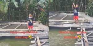 Bocah Mancing Ikan di Kolam, Endingnya Bikin Nyesek