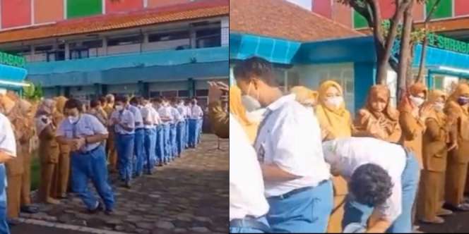 Ngantuk Saat Halal Bihalal, Siswa SMA Ini Sampai Terjungkal Lewati Gurunya, Netizen: Trik Mempercepat Salaman