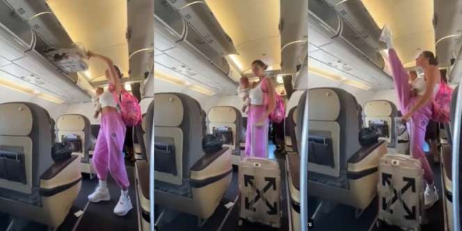 Viral Wanita Jangkung hampir Sundul Atap Pesawat, Bisa Tutup Bagasi Kabin Pakai Kaki