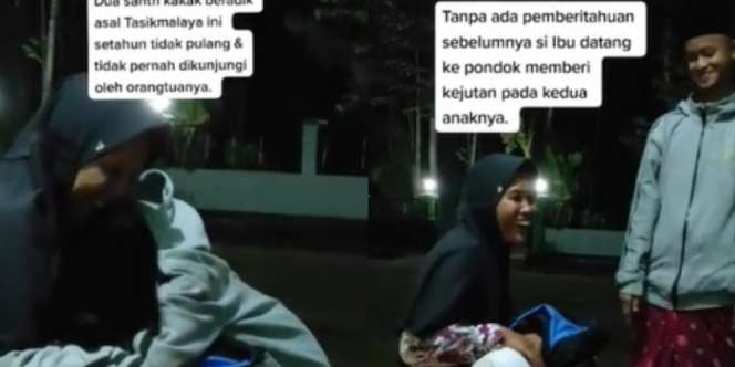 Mengharukan! Setahun Tak Bertemu, Dua Santri Ini Tak Bisa Lepas Pelukan Sang Ibu