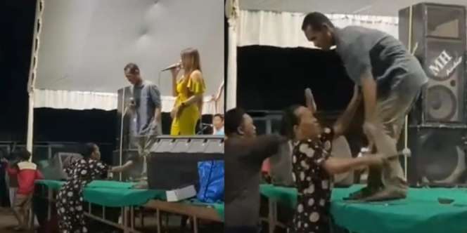 Lagi Asyik Duet Bareng Biduan Cantik, Suami Dilabrak Istri Labrak dan Dihajar Pakai Mikrofon di Atas Panggung