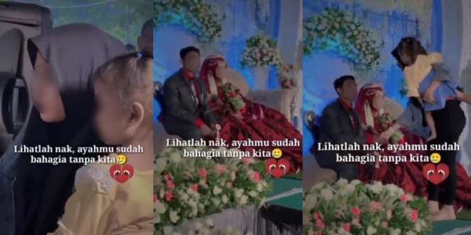 Pilu! Digendong Ibunya Bocah Perempuan Lihat Ayahnya Nikah Lagi, Netizen: Anak Memang Selalu Jadi Korban
