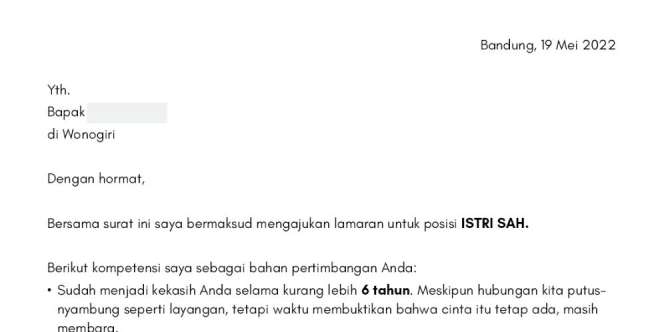 Ajukan Surat Lamaran Jadi Istri, Wanita Ini Bikin CV Khusus