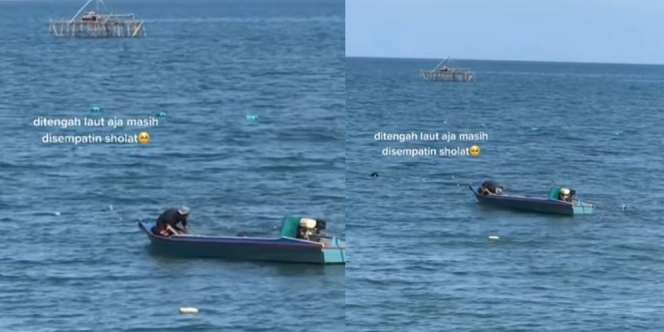 Masya Allah, Nelayan Tunaikan Sholat di Atas Kapal yang Diombang-ambing Ombak Laut Lepas