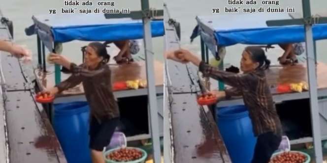 Viral Seorang Ibu Susah Payah Berjualan di Tengah Laut saat Hujan Badai, Sampai Gemetaran Nahan Dingin