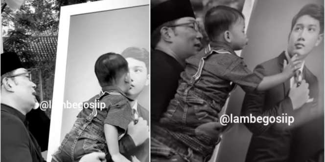 Nyesek! Sambil Digendong Ridwan Kamil, Arkana Elus-elus dan Cium Foto Eril