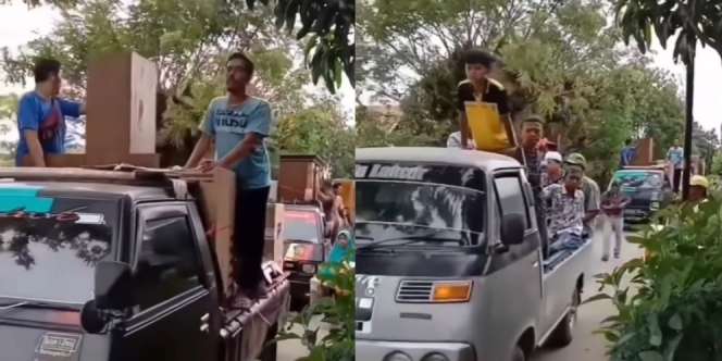 Mempelai Pria Bawa Seserahan Pakai 5 Mobil Bak, Ada Motor dan Perabotan
