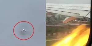 Video Mendebarkan Detik-Detik Mesin Pesawat Berisi 185 Penumpang Terbakar di Udara