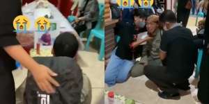 Pilu! Pulang Bertugas, Polisi Ini Tersungkur Tak Kuasa Tahan Tangis di Depan Peti Ibu