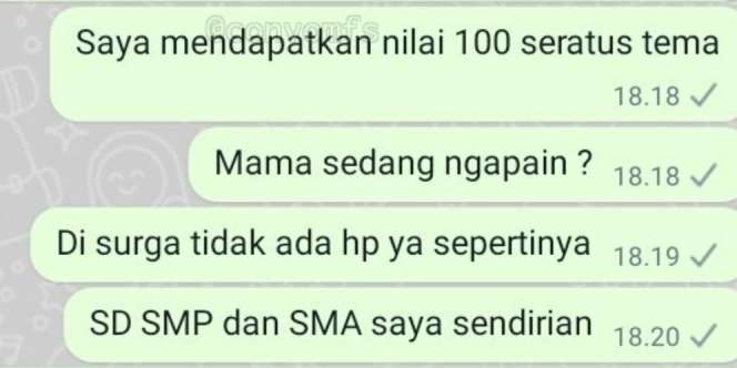 Pesan WA Berisi Curhatan Bocah SD ke Almarhum Ibunya Bikin Netizen Menangis: 'SD, SMP, dan SMA, Saya Sendirian'