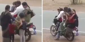 Bikin Deg-degan, Bapak Ini Bonceng 6 Anggota Keluarganya Sekaligus dengan Satu Motor