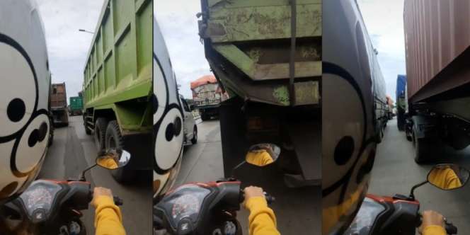 Aksi Pemotor Wanita Terobos Kemacetan di Priok Bikin Geleng-Geleng, Nekat Lewati Celah Sempit di Tengah Himpitan 'Truk Transformer'