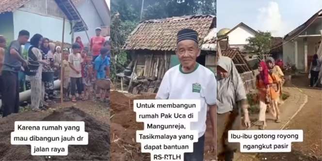Budaya yang Nyaris Punah! Momen Gotong-royong Warga Desa Ramai-Ramai Ngangkut Pasir demi Bantu Bangun Rumah Seorang Kakek