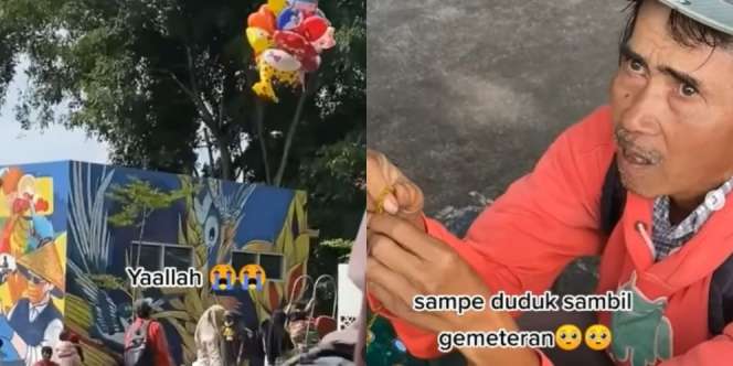 Nyesek! Penjual Balon sampai Gemetaran Lihat Dagangannya Lepas: Baru Laku 3