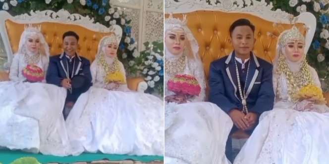Heboh Pengantin Pria Diapit Dua Wanita di Pelaminan, Warganet: Beli 1 Dapat 2