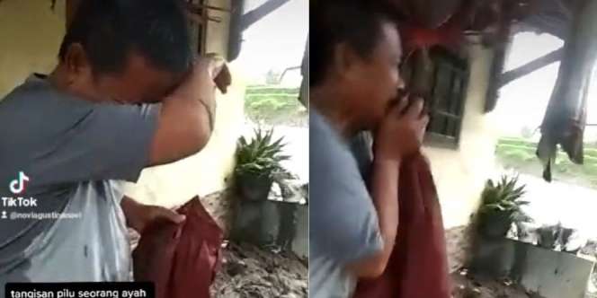 Pilu, Ayah Ini Menangis Sesenggukan Saat Tahu Seragam Baru Anaknya Rusak Terkena Banjir