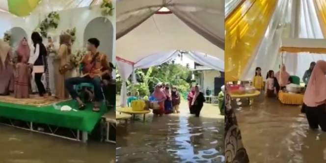 Viral Resepsi Pernikahan Tetap Digelar Walaupun Rumah Dikepung Banjir Setinggi Lutut Orang Dewasa