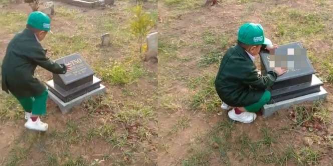 Bocah Ini Berpamitan ke Makam Ayah Sebelum Sekolah, Kisahnya Menguras Air Mata