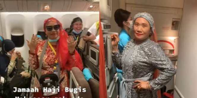 Potret Jemaah Haji Bugis Dandan Cetar di Pesawat Saat Pulang dari Tanah Suci