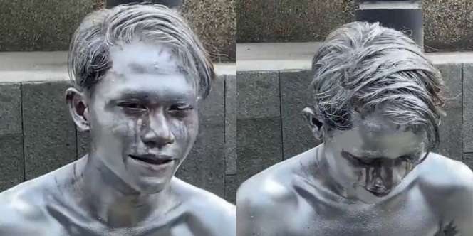 Momen Manusia Silver Nangis di Pinggir Jalan Sampai Catnya Luntur, Alasannya Bikin Nyesek