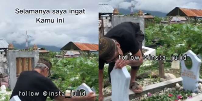 Rindu Berat! Begini Romantisnya Kakek Kunjungi Makam Almarhum Istri yang Bikin Mewek