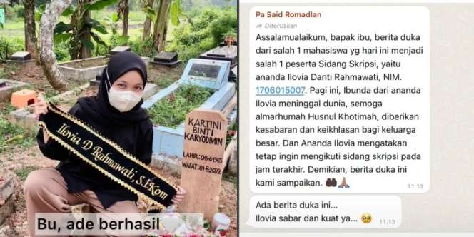 Ibu Meninggal Sebelum Sidang Skripsi, Mahasiswi Ini Berfoto di Makam Pamer Gelar Sarjana