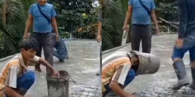Pertemanannya Sudah Sangat Dalam, Gaya Bercanda Dua Pekerja Bangunan Ini Bikin Syok Netizen
