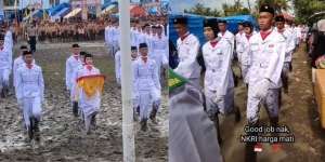 Kisah Haru Paskibra Kibarkan Bendera di Tengah Kubangan Lumpur