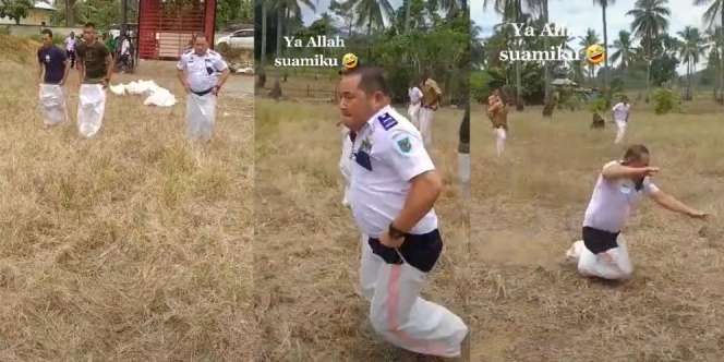 Meski Sudah 'Nge-Cheat' Suami Tetap Kalah Lomba Balap Karung, Suara Dukungan Istrinya Bikin Ngakak