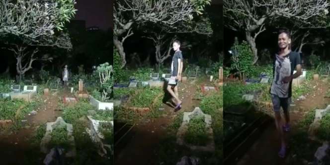 Tampil Beda tapi Bikin Merinding, Pemuda Catwalk ala Citayam Fashion Week Malam-Malam di Kuburan, Netizen: Awas Kesurupan