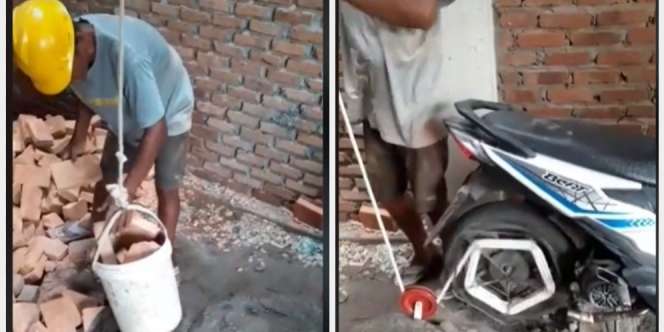 Begini Jadinya Ilmu Fisika Terapan jika Dipakai Tukang Bangunan, Angkut Belasan Bata Cuma Pakai Jari