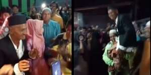 Pernikahan Kakek 70 Tahun Ini bak Pesta Rakyat, Digendong hingga Diarak Warga