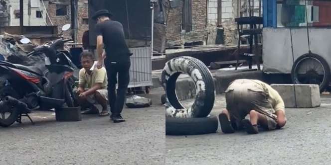 Momen Tukang Tambal Ban dapat Rezeki Tak Terduga, Langsung Sujud Syukur