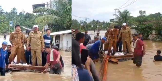 Viral Video Aksi Bupati Bengkulu Utara Tinjau Banjir Jadi Sorotan, Naik Rakit Didorong Warga, Cek Faktanya