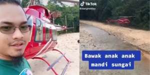 Viral Aksi Bapak Bawa Anak Main ke Sungai Naik Helikopter, Warganet: Real Sultan